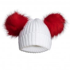 H688-R: Red Ribbed Hat w/Pom Poms (0-12M)